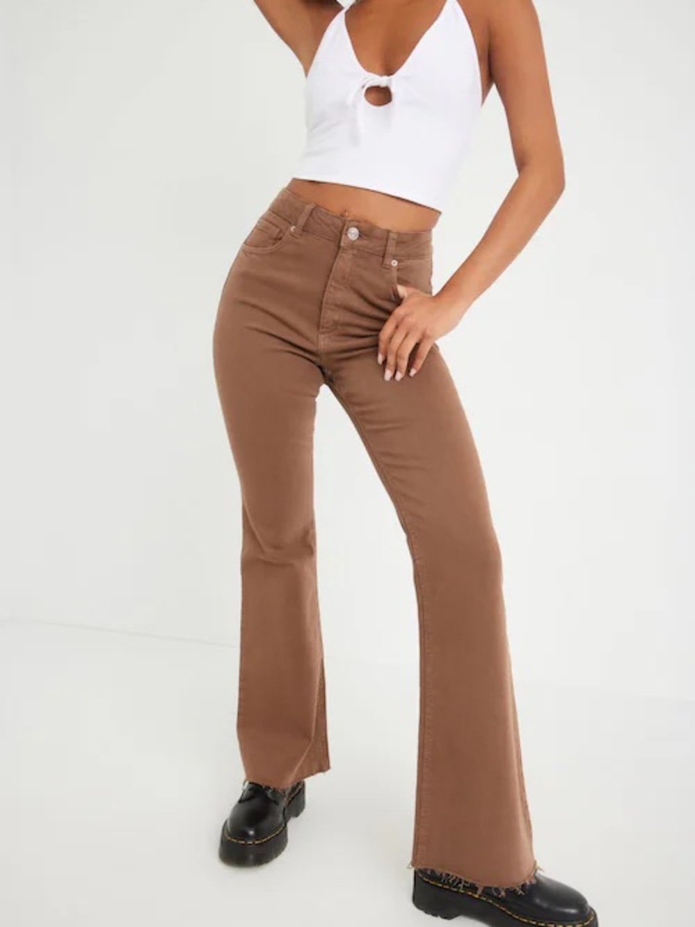 Garage Brown High-Rise Wide-Leg Jeans